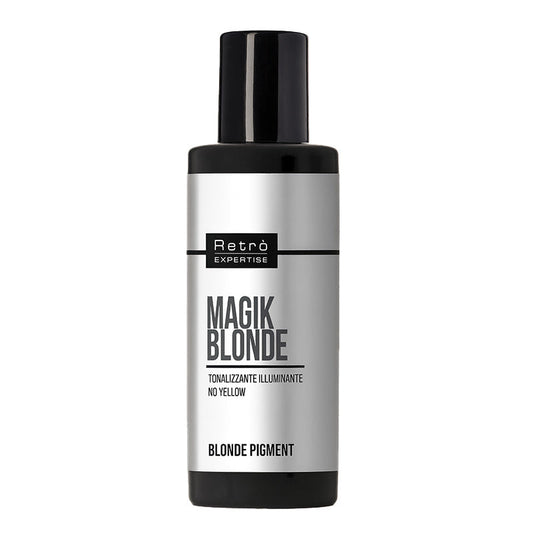 Bottiglia nera con tappo nero etichetta bianca e scritte nere.