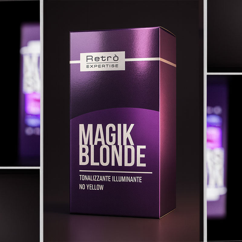 Scatola metallizzata nera con scritte bianche su sfondo nero.