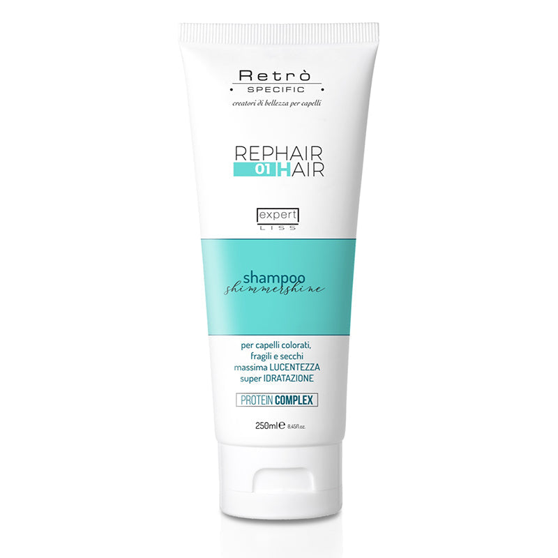 Shampoo da 250ml in tubo bianco e azzurro.