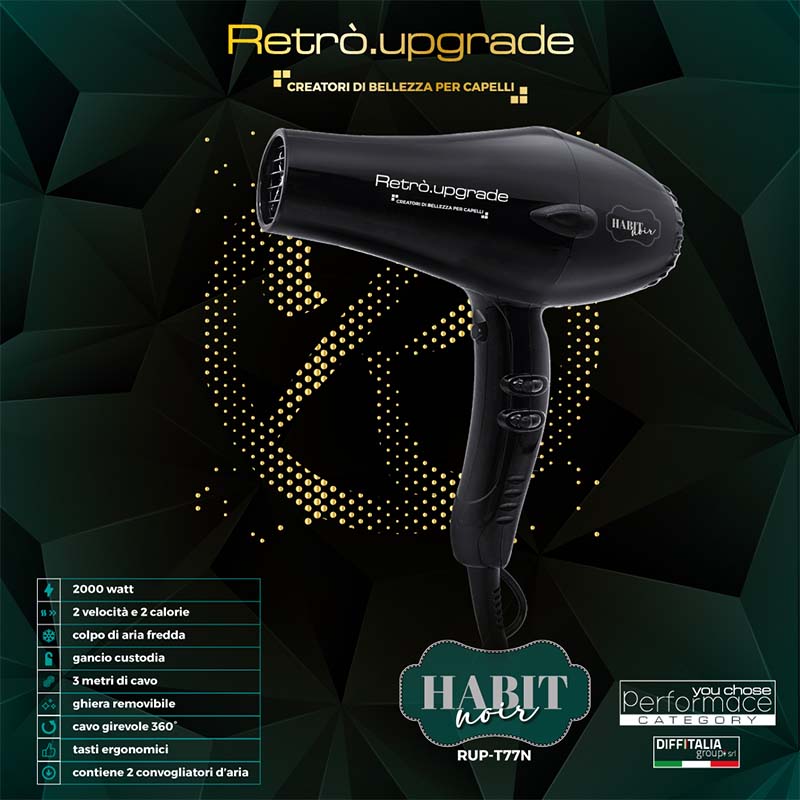 Phon nero con descrizione minuziosa delle caratteristiche sulla parte sinistra in basso.